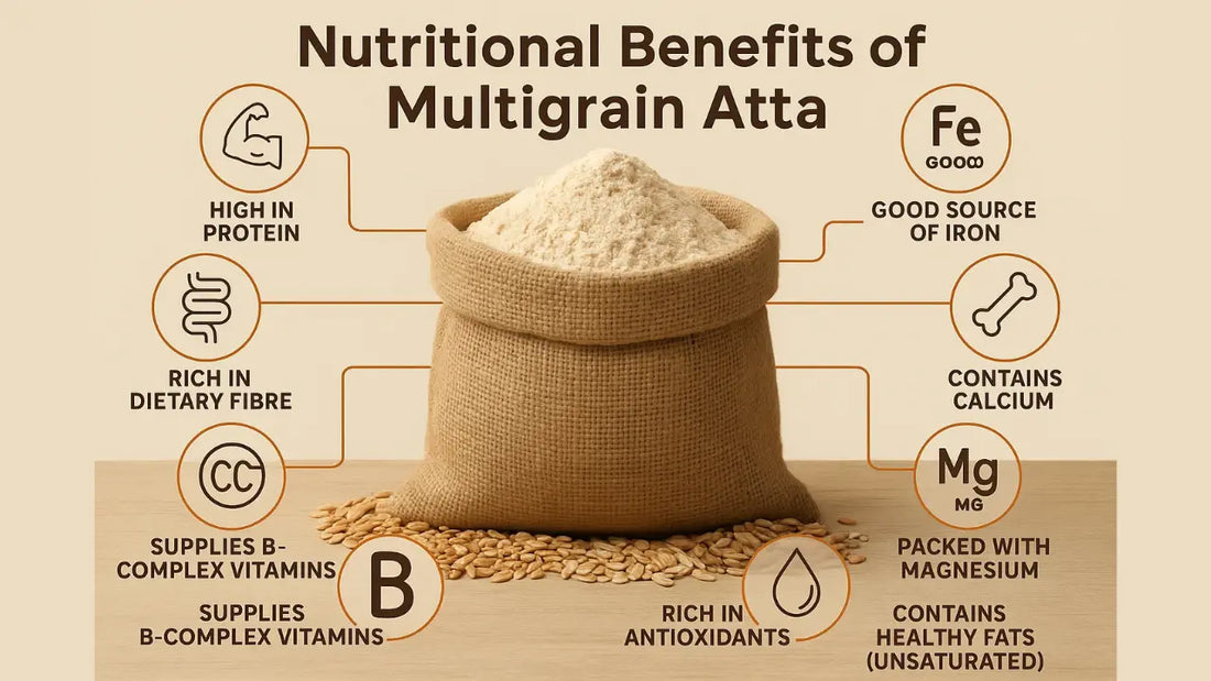 Multigrain atta with the whole grains it is milled from