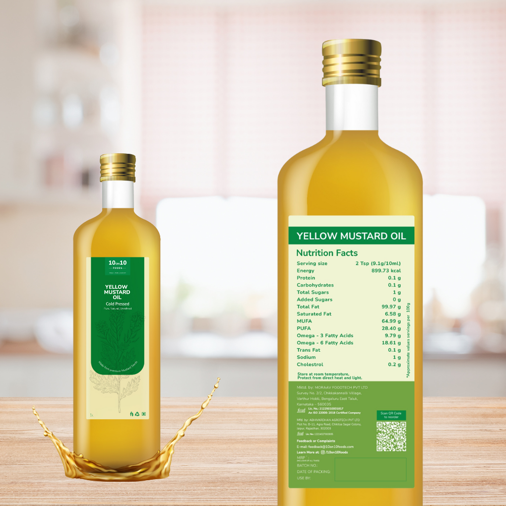 Two bottles of yellow mustard oil 