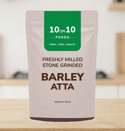 Front of 10on10 Foods Barley Atta (jau flour) 500g pack