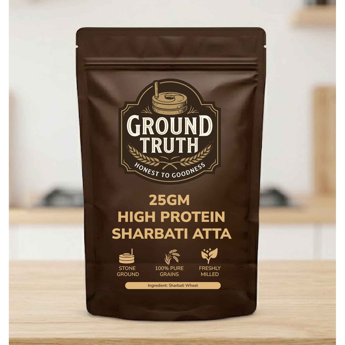 Ground Truth 25g high protein Sharbati atta 1 kg pack