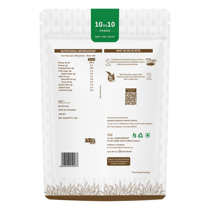 10on10 Foods Makki Atta pack back with nutrition information