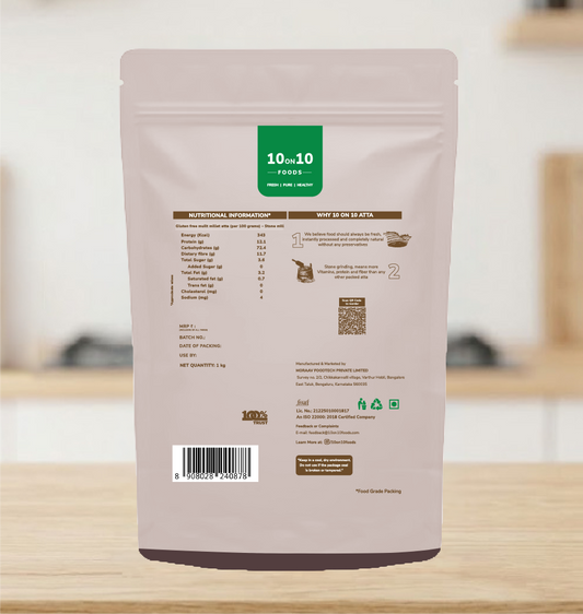 Back of pack: multi millet atta nutrition information per 100g