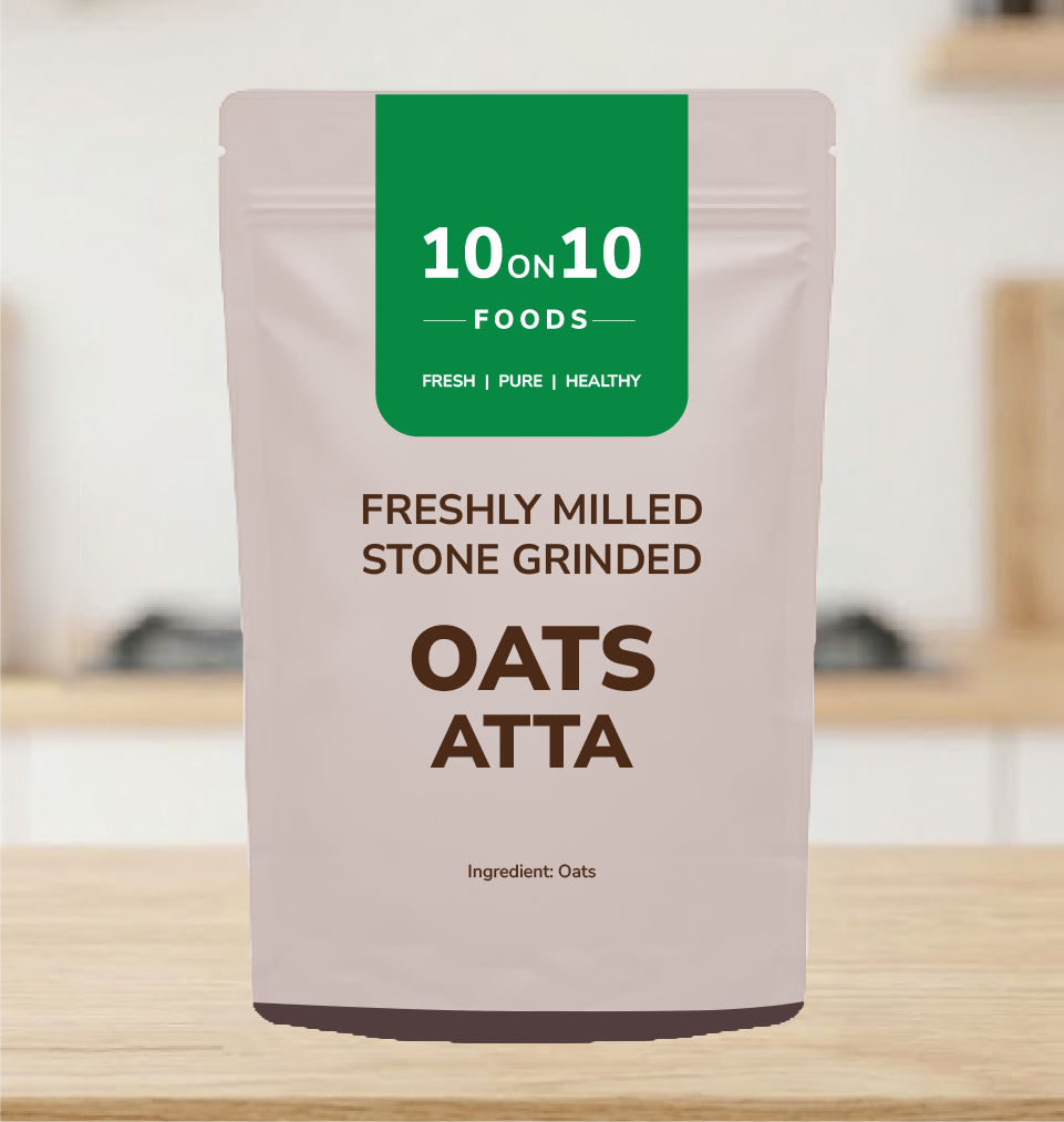 Front of 10on10 Foods Oats Atta 500g pack